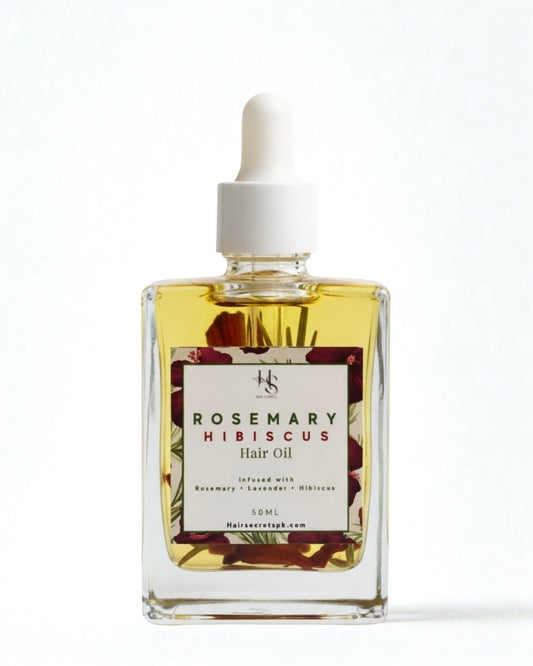 Rosemary Hibiscus Hair Oil 50ml glass dropper bottle by HairSecrets for hair fall and scalp care