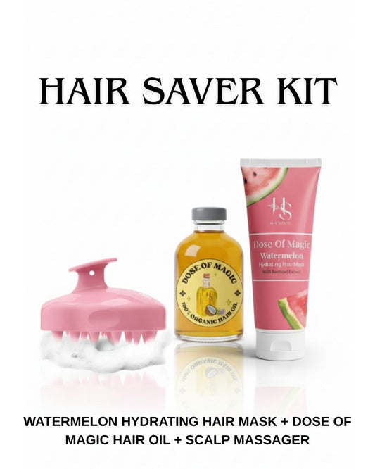 HairSecrets Hair Saver Kit: Watermelon Hair Mask, mini Dose of Magic hair oil and scalp massager