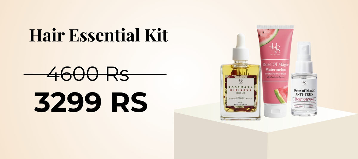HairSecrets Hair Essential Kit: Rosemary Hibiscus Hair Oil, Watermelon Hair Mask and Anti-Frizz Serum